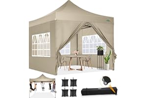 COBIZI Pavillon Faltpavillon 3x3 wasserdicht stabil Winterfest,Outdoor faltbar partyzelt，gartenpavillon mit 4 Seitenteilen und 4 Sandsack und Laufradtasche, Khaki
