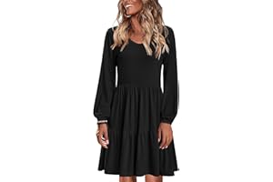 Zeagoo Vestito Donna Autunnale Abito Maniche Lunghe Casual Invernali Vestiti al Ginocchio Abiti Scollo A V Abito Linea ad A S-XXL