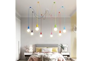 BRIMETI Lampadario a Sospensione Lampadario a Ragno Colorato 8 Luci Lampada a Soffitto, per Camera da Letto Cucina Salotto Ristorante Cameretta Bambini, Regolabile 160cm con Portalampada E27 Max.60W