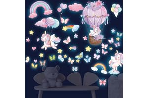 HSDSH Licorne Étoile Lumineuse Plafond Stickers Muraux Arc en Ciel Licorne Autocollant Mural Papillons Nuage Étoile Décoration Murale Chambre Enfants Bébé Fille Pépinière Salon