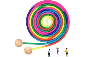 Hopprep för flerspelare, 5 meter långt hopprep barn, rephoppande långa flerhoppare med träkulhandtag, regnbågsfärger grupper