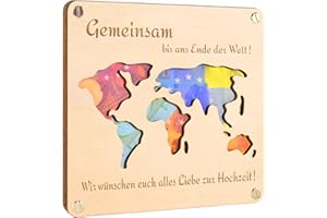 FREXPOR Hochzeitsgeschenke Holz Weltkarte für Brautpaar, Personalisierte Geldgeschenk Verpackung, Originelle Holz Hochzeitskarte, Hochzeit Geschenke Geld (Holzfarbe)