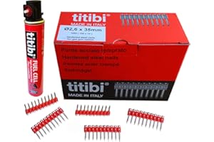 1000 CHIODI STECCATI + BOMBOLETTA DI GAS PER CHIODATRICI: Titibi prima, Spit Pulsa 1000 - Hitachi - Bea -Senco - Altro (Bomboletta P900: 152mm, 40g, 70ml, Chiodo: Ø2,6 x 15 mm)