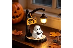 Silkwish spöklampa nattlampa med bok och träd, halloweendekoration, varm