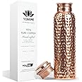 YOUONE 100% Copper Water Bottle Leak Proof for Dining (1 LTR) 1000 ml Bottle 1000 ml Bottle (Pack of 1, Copper, Copper) (Hammered)