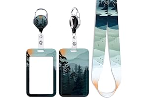 Juanooo Mountain ID Lanyard Card Holder & Retractable Badge Reel Clip Cool Sunset Keychain Lanyard ID Holder for Women Men Teachers Doctors for Keys Wallet Name Tag(Tree)