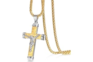 JewelryWe Gioielli Collana da Uomo Modello Croce Gesu' in Acciaio Inossidabile Colore Argento Nero Oro