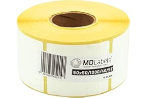 ‎MD LABELS MDlabels Weiße Thermo etiketten auf Rolle 50x50mm 1000 Stück - permanent haftend, für Barcode, weiße Klebeetiketten zur Beschriftung