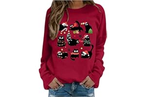 JIJIRUDU Weihnachtspullover Damen Katze Weihnachten Sweatshirt Lustige Weihnachts Pullover Ugly Christmas Shirt Hässlich Weihnachtsshirt Katzen Rundhals Baumwolle Langarmshirt Weihnachtsoutfit
