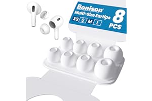 4 Pairs Ear Tips for Airpods Pro/Airpods Pro 2 - Silicone Earbuds with Noise Reduction Hole and Portable Storage Case of Replacement- XS/S/M/L White Bonison