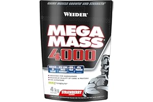 Weider Mega Mass 4000 4 kg - Legendarny Gainer z Węglowodanami, Białkiem, Monohydratem Kreatyny Creapure, Witaminami i Minerałami, Smak Truskawkowy