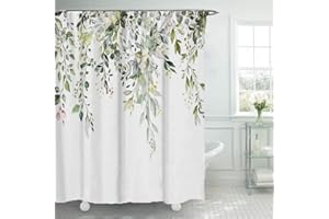 Qidordour Fabric Shower Curtain, Green Floral Bathroom Shower Curtains Mould and Mildew Resistant with Hooks, 183 x 183 cm Waterproof Polyester, Weighted Hem, Washable Shower Curtain for Bathroom