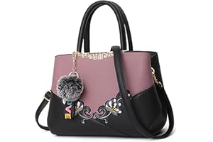 VARLIVOO Women Top-Handle Bag Shoulder Bag Pom Pom Decoration Ladies Tote Bag Messenger Bag Travel Waterproof PU Leather