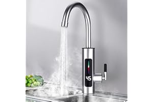 CARPOWER Rubinetto Elettrico Istantaneo 3000W, Rubinetto per Cucina Domestica in Acciaio Inox con Indicatore di Temperatura Integrato, Girevole a 360°, Rubinetto da Cucina Rubinetto Caldo e Freddo, Doppio Uso