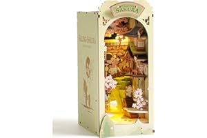 ‎ROLIFE Rolife Book Nook Kit Buchstützen DIY Miniatur Haus 3D Puzzles Holz Book Nook Diorama Modelbau für Erwachsene Modellbausatz Weihnachten Geburtstag Geschenke (Fallende Sakura)