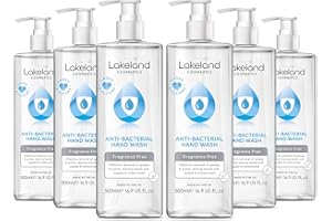 Lakeland Cosmetics antibacterial soap hand wash - 6x 500ml bottle with pump dispenser - Vegan anti-bacterial liquid soap hand wash, made in UK