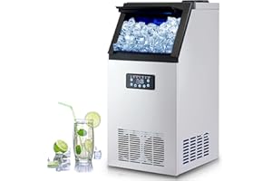 Wilprep 480W Macchina per Ghiaccio Commerciale 73kg/24h Fabbricatore Ghiaccio con Schermo LCD Macchina di Ghiaccio in Acciaio Inossidabile per Casa, Ufficio, Ristorante, Bar, Caffetteria (45 Pezzi)