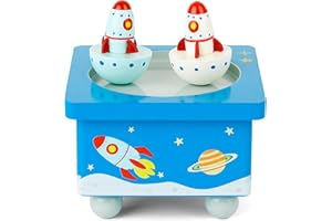 Mousehouse Gifts - Rocket Wooden Music Box for Baby's Nursery, Wood Musical Toy for Boys and Girls