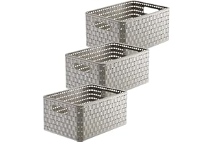 Rotho Country 3er-Set Aufbewahrungskiste Rattan-Optik, Kunststoff (PP) BPA-frei, Cappuccino, A5+/11l, (32,8 x 23,8 x 16 cm)