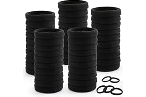 ILamourCar Hair Bands for Women, 50 Pcs Thick Seamless Hair Ties No Damage, Black Hair Bobbles for Women Men Girl, Strong Elastic Ponytail Holders Hair Accessories (Black)