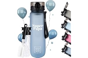 MOMO WAY Botella de agua Super Papá de 1 litro, botella de agua de Tritan libre de BPA, idea de regalo para papá, regalo del Día del Padre, Azul Acero