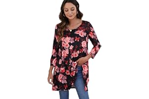 Enmain Femme Tunique à 3/4 Manches Longues Chemise Imprimée à Motifs Floraux Paisley pour Les Femmes Casual élégant Chic T-Shirt Blouses
