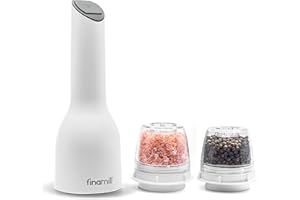 FinaMill – Award Winning Battery Operated Pepper Mill & Spice Grinder in One, Adjustable Coarseness, Ceramic Grinding Elements, One Touch Operation with LED Light, includes 2 Quick-Change Express Pods