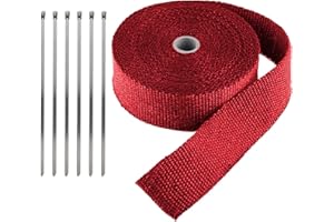 LKRXW Benda Termica Scarico per Auto Isolante per Collettori Moto Fibra Vetro Fascia Termico Scarico Nastro Termiche Protettivo Calore Resistente Rosso 5CM X 10M Con 6 Fascette