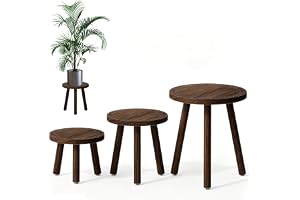 Blumhållare i trä 3-pack, växtpall rustikal, växtställning i trä