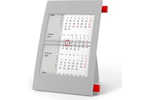 Truento 3-Monats-Tischkalender für 2 Jahre (2025 & 2026) - mit Drehmechanik - grau/rot