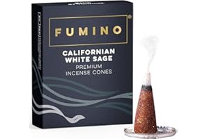 Fumino Coni di Incenso Fresco Fragranza alla Salvia Bianca Californiana, 15 per Scatola, Masala, Agarbatti, Joss Fragranze per Relax, Meditazione e Per la Casa e L'arredamento