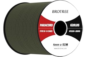 Brotree Paracord 4mm 50M 9 Stränge 100% Nylon Seil Schnüre Typ III für Survival, Outdoor, Heimwerken - Bruchlast 280kg (Armee Grün)