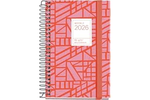 Miquelrius - Kalendarz tygodniowy widok 2026, mały i przenośny (80 x 120 mm), planowanie tygodniowe, sztywny karton, spirala, elastyczne zamknięcie gumowe, papier 80 g/m², ES-EN-PT, Baden