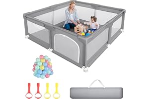 Treeboy Baby Playpen for Baby and Toddlers, Indoor Toddler Fence with Anti-Collision Foam and Breathable Mesh, Kids Activity Center (Grey, 127x127cm)