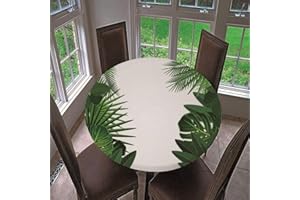 CHICKWIN-SHOP Chickw1 Ronde Nappe de Table Élastique Ajustable, Imperméable, Couverture de Table Kitchen Extensible Protection Tables pour Restaurants, Pique-niques, Barbecues (Feuille de Palmier,150cm)