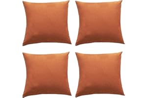MINGPINHUIUS Outdoor Waterproof Cushion Cover, Pack of 4 Throw Pillow Covers Waterproof Garden Cushion Case Linen Square Pillow Cases for Patio Tent Balcony Couch Sofa, 18"x18"(45x45cm) - Orange