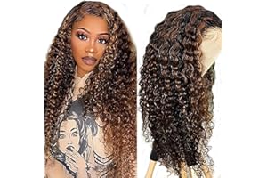 Hxxcoup Peluca Mujer Pelo Natural Humano Glueless Wig Marrón Peluca Lace Front Wig 13X1 Deep Wave Wig Human Hair Wig P430 Highlight Brown Wig Natural Brasileña Humano for Woman 22 Inch