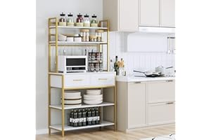 HOCSOK Regał kuchenny, regał stojący z 5 półkami i 2 szufladami, regał na piekarnik do kuchenki mikrofalowej, garnków i patelni, 80 x 40 x 169 cm