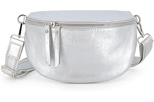 FLORA CO PARIS Sac Banane Bandoulière Femme Irisé - Porte Epaule Croisé ou Devant Poitrine Ultra Léger - Brillant Similicuir Souple - Mode et Chic - Argent