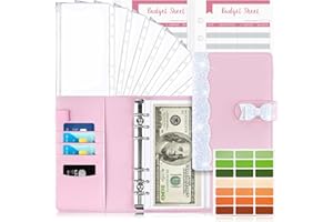 Raccoglitore Notebook A6, TAOPE Portadocumenti in Pelle PU con 12 Trasparente Sacchetti Cerniera Compilabile 26pcs per Budget di Contanti Organizzatore di Buste Risparmio di Denaro - Farfalla Rosa