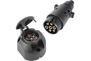 SPARKMOTO Prise attelage Remorque 7 Broches Femelle et Fiche Remorque 7 Broches Male Etanche,12V Prise Remorque 7 Broches Fiche Attelage 7 Pin mâle pour Remorque Voiture, Caravane, Porte-vélo(SK0703)