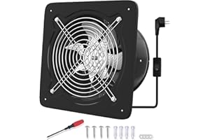FanGoFast Extractor de Aire 150mm Ventilador de Baño 525m³/h Silencioso con Aleta de Retorno Potente Ventilador Metálico de Pared con Enchufe EU para Cocina Garaje Sótano (Negro, 150mm)