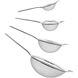 Anokay 4tlg Küchensieb Mehlsieb Sieb fein Set 7/12/16/22 cm aus Edelstahl - Nudelsieb Schaumlöffel Puderzuckerstreuer Küchen 