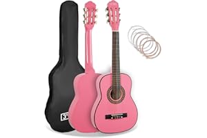 3rd Avenue Hiszpańska gitara klasyczna Kids, w rozmiarze 1/4, dla początkujących, struny nylonowe – futerał, struny – w kolorze różowym