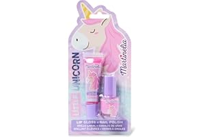 Martinelia Duo Vernis et Gloss Enfant Licorne - Set Avec 1 Vernis Rose et 1 Gloss Paillette à la Fraise- Vernis à Ongles Enfant Rose - Vernis Enfant & Gloss Licorne dès 4 Ans