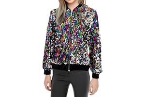 CEXIAKONG Baseball Jacke Damen Pailletten Reißverschluss Langarm Jacken Blazer Sakko Pailletten Blazer Jacke Elegant Kurz Sakko Rave Party Outwear Blazermantel Bomberjacke Bikerjacke Übergangsjacke Lässig