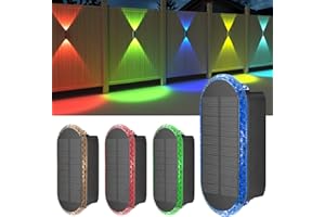 ELLASAY Solar Fence Lights Outdoor Garden, 8 Color Changing Brighter Garden Lights Solar Powered Waterproof IP65,Solar Wall Light Outdoor for Patio/Backyard/Porch/Pool Festival Party Decorations,4PK
