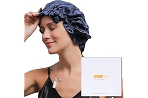ZIMASILK 100% Mulberry Silk Bonnet for Women Hair Care, Double-Layer Silk Shower Cap, Natural Hair Wrap for Sleeping with Elastic Stay On Head (1Pc, Navy Blue)