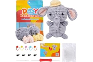 KUPPT Kit per uncinetto per principianti, kit per animali all'uncinetto, kit per principianti all'uncinetto con uncinetti, filato, video di istruzioni, kit per lavori a maglia per fai da te (elefante)