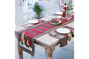 AOFOX - Runner da tavola natalizio a doppio strato, 1,8 m, motivo a quadri di bufalo, decorazione da tavolo, stile tradizionale, stile rustico, per Natale, cene di famiglia, feste